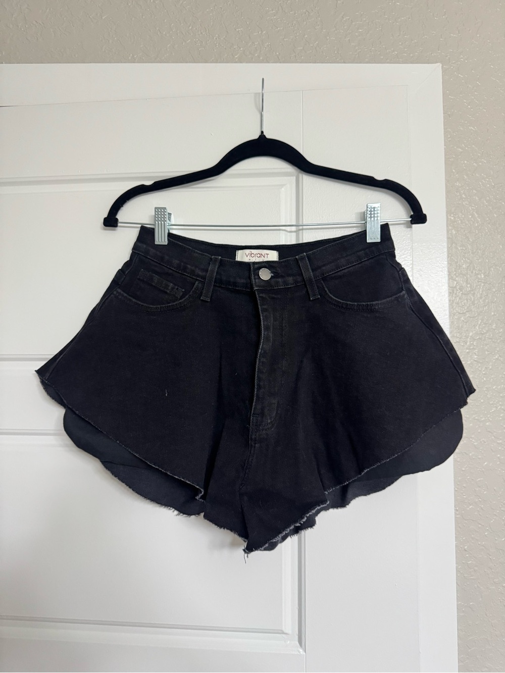 Vibrant Women's Black Layered Denim Shorts